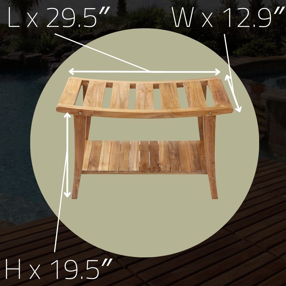 Taipei Natural Teak Shower and Bath Curved Spa Bench with Shelf-Parc Decor