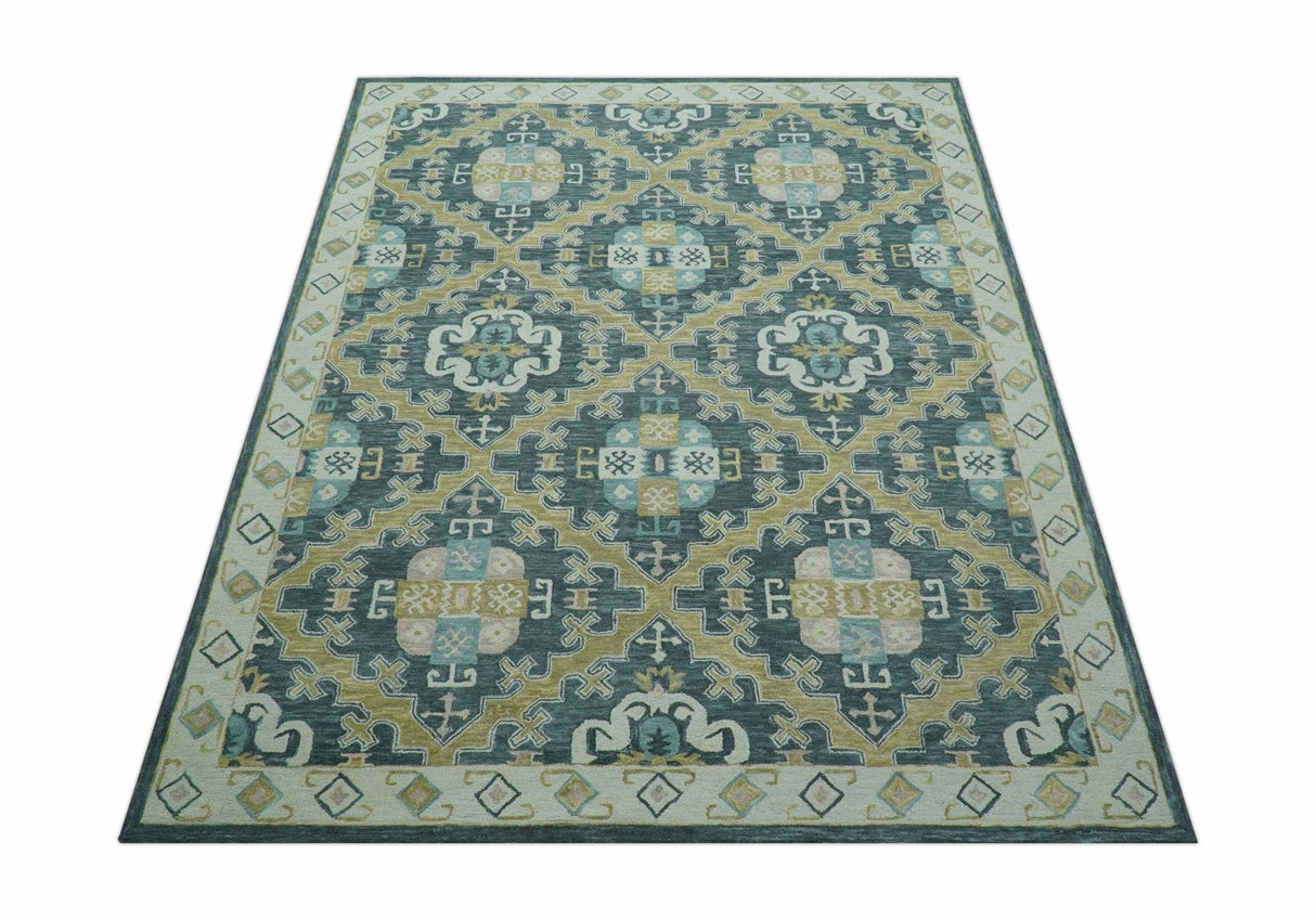 Taj Custom Made Teal Traditional Design Hand Tufted Wool Rug