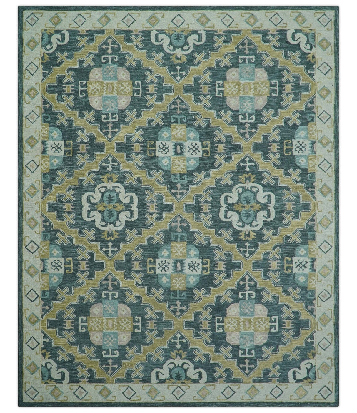 Taj Custom Made Teal Traditional Design Hand Tufted Wool Rug