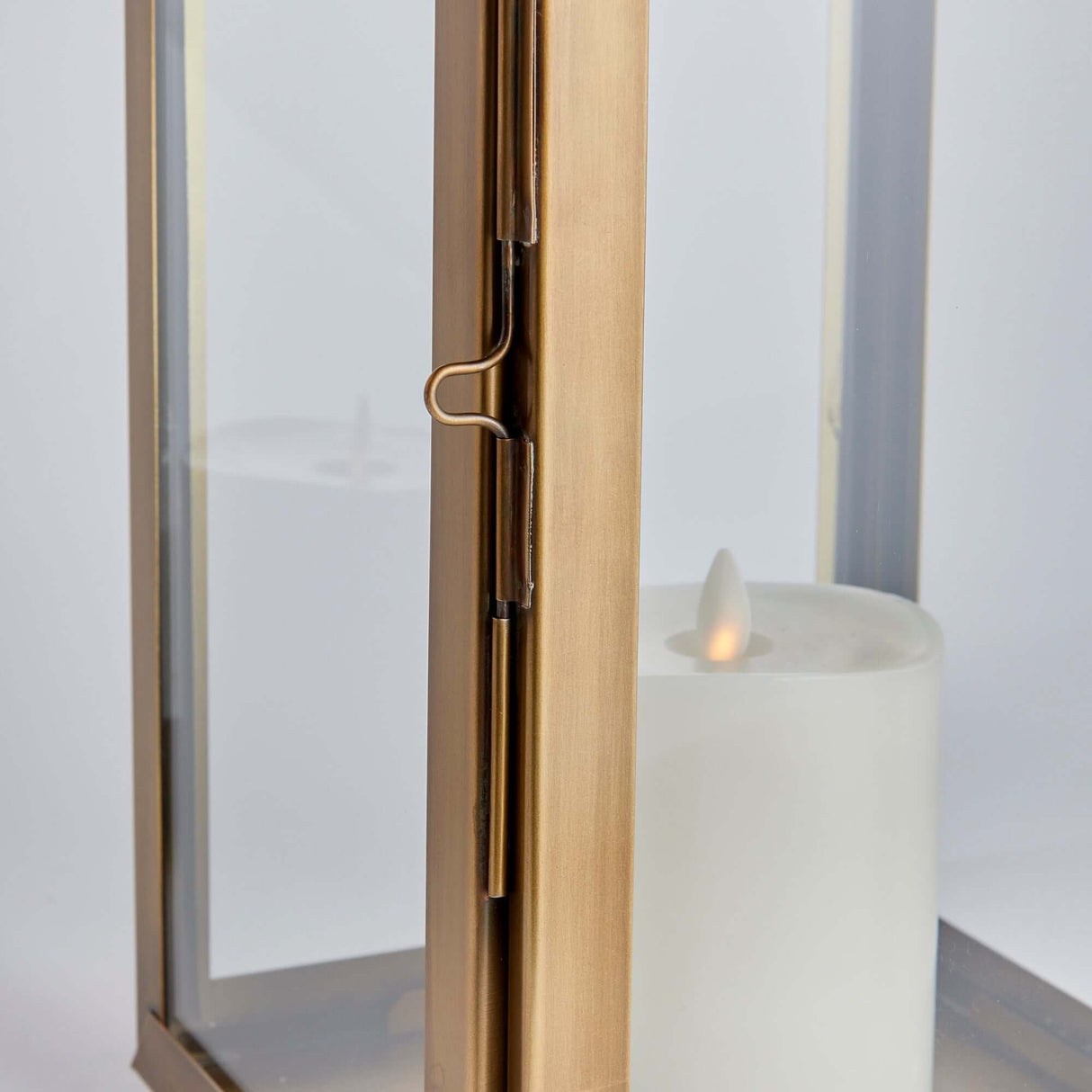 Tall Antique Brass Candle Lantern with Hanging Loop-Lantern-Parc Decor