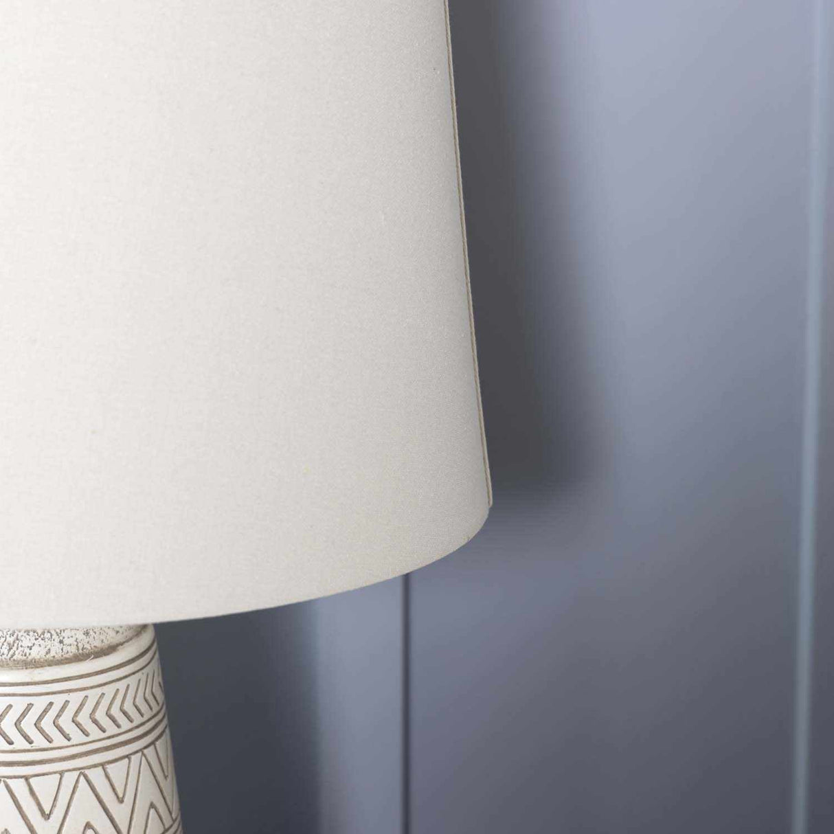 Tan and Cream Resin Lamp with White Linen Table Lamp-Lighting-Parc Decor