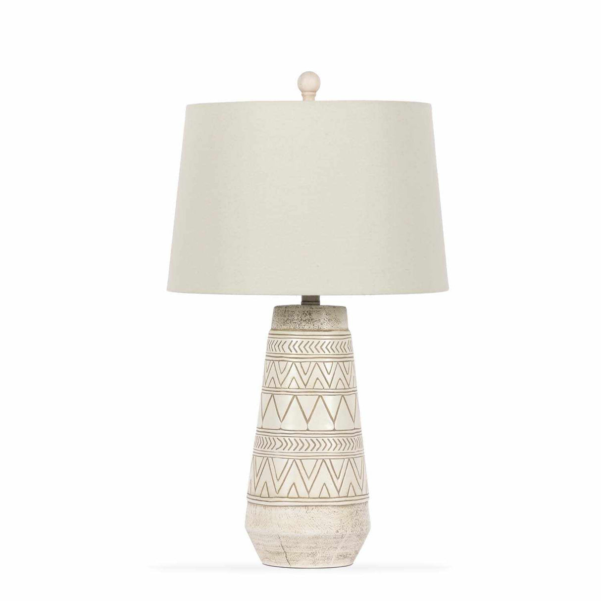 Tan and Cream Resin Lamp with White Linen Table Lamp-Lighting-Parc Decor