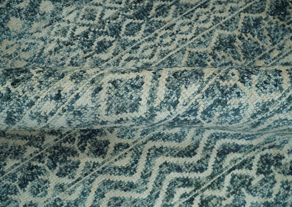 Teal and Ivory 5.6x8.6 Southwestern Tribal Trellis Recycled Art Silk Area Rug-Area Rug-Parc Decor