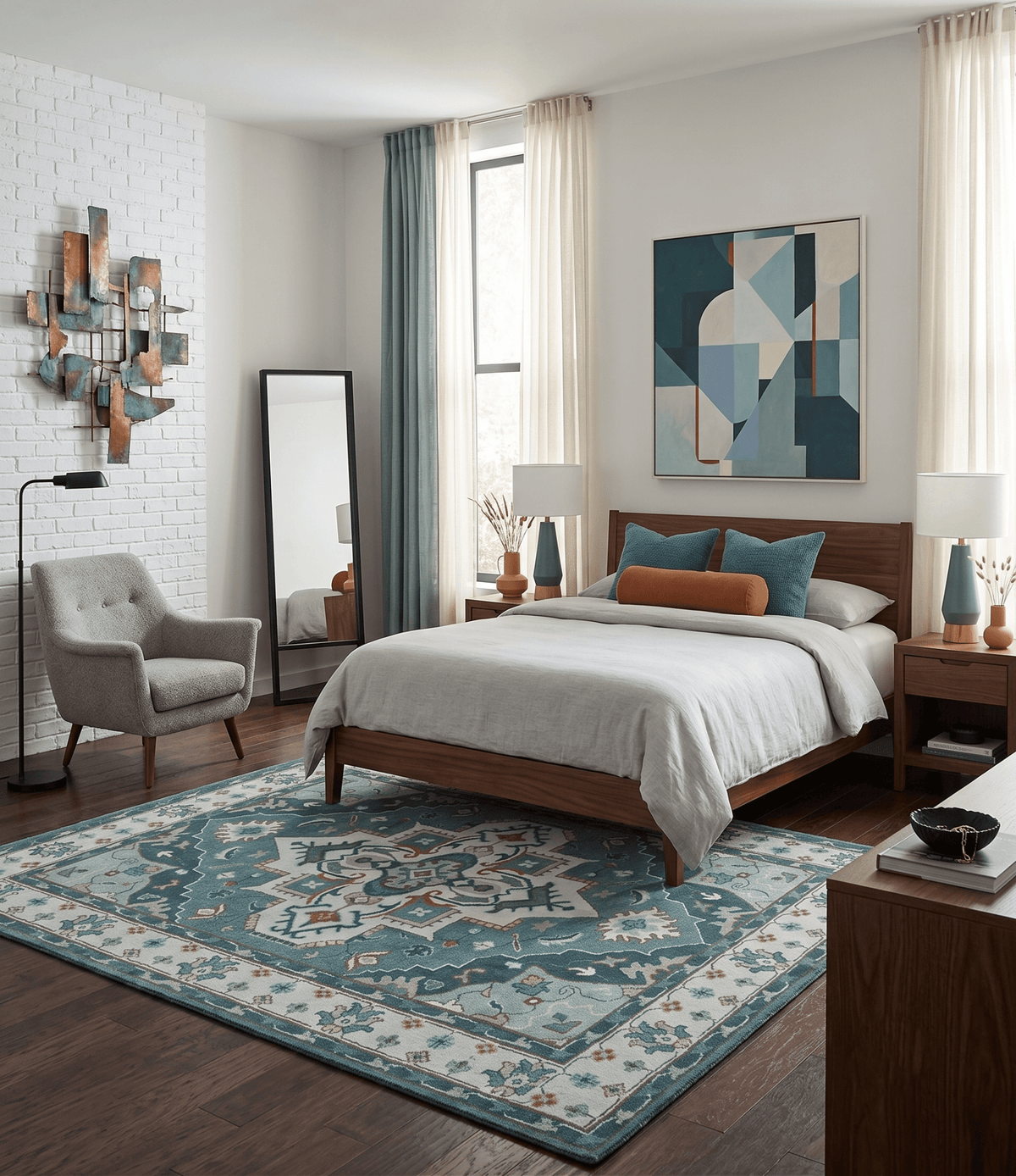 Teal and Silver Traditional Heriz Floral Hand Knotted Multi Size wool Area Rug