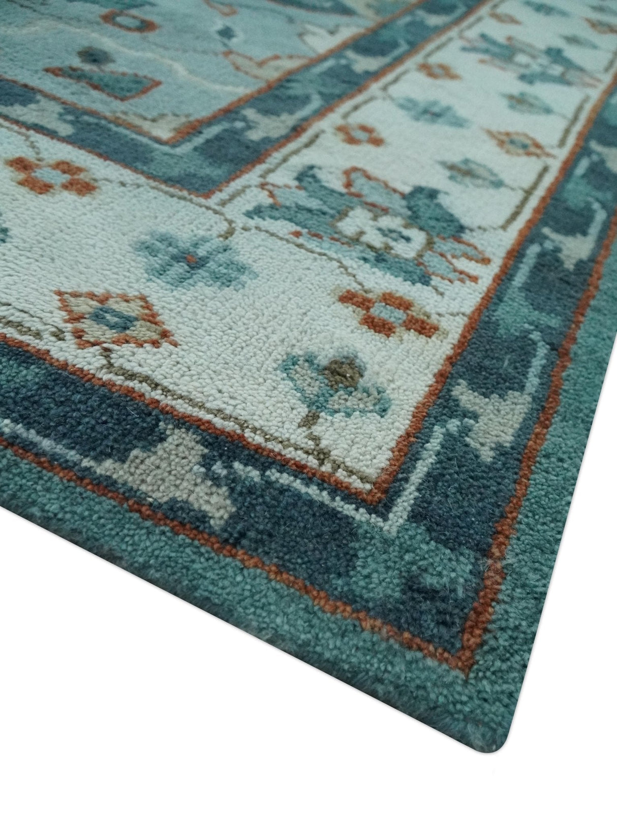 Teal and Silver Traditional Heriz Floral Hand Knotted Multi Size wool Area Rug