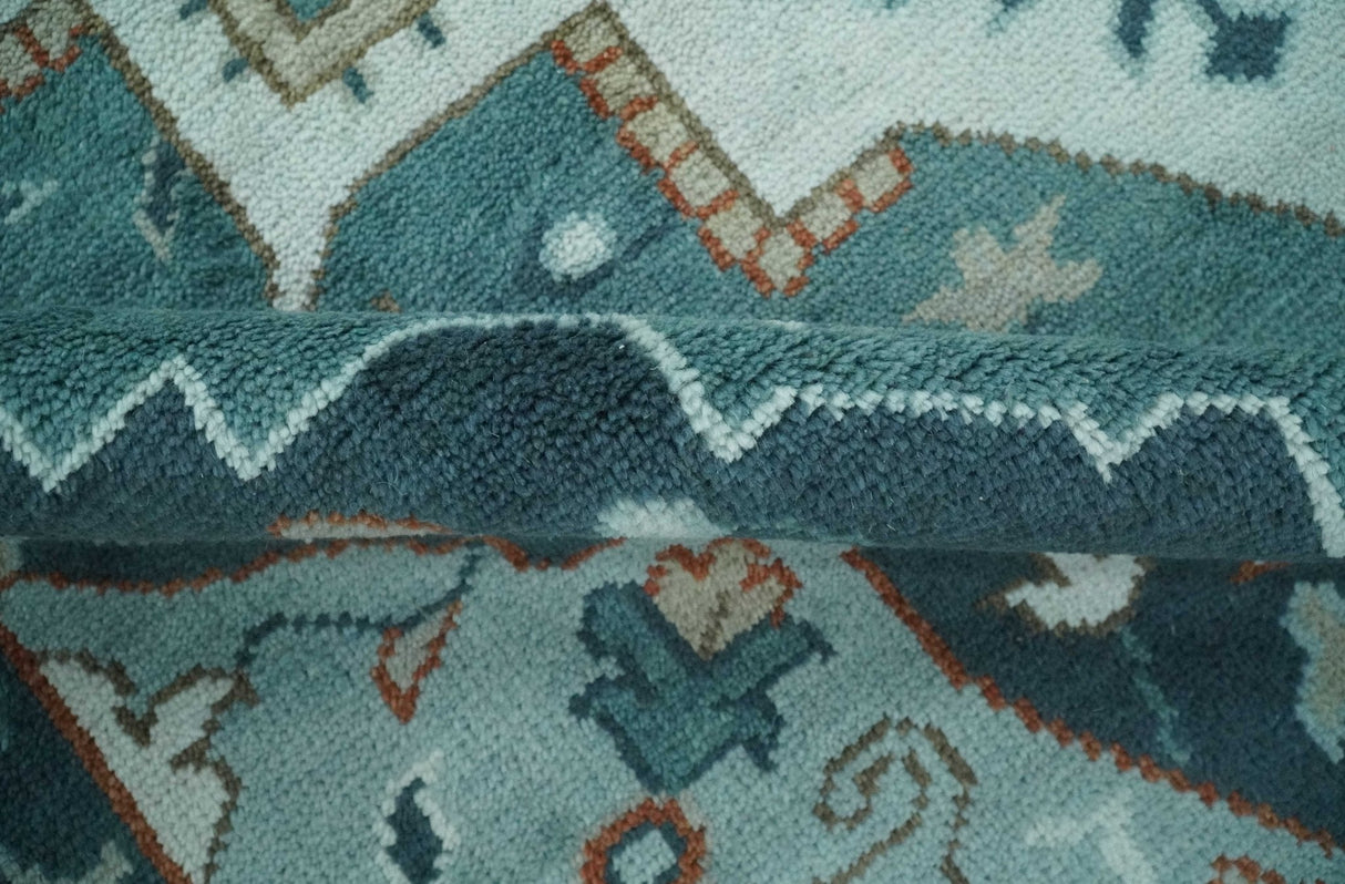 Teal and Silver Traditional Heriz Floral Hand Knotted Multi Size wool Area Rug