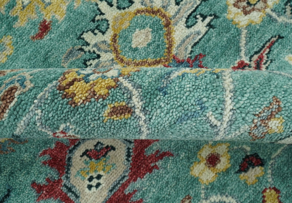 Teal And Yellow Modern Oushak Style Hand Knotted Custom Made Wool Rug