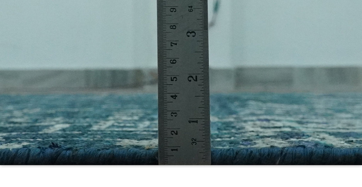 Teal, Blue and Silver 5x8 Hand Knotted Modern Abstract Art Silk Area Rug-Area Rug-Parc Decor