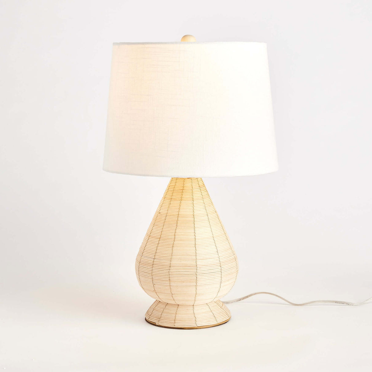 Teardrop Rattan Table Lamp with White Linen Shade-table lamp-Parc Decor