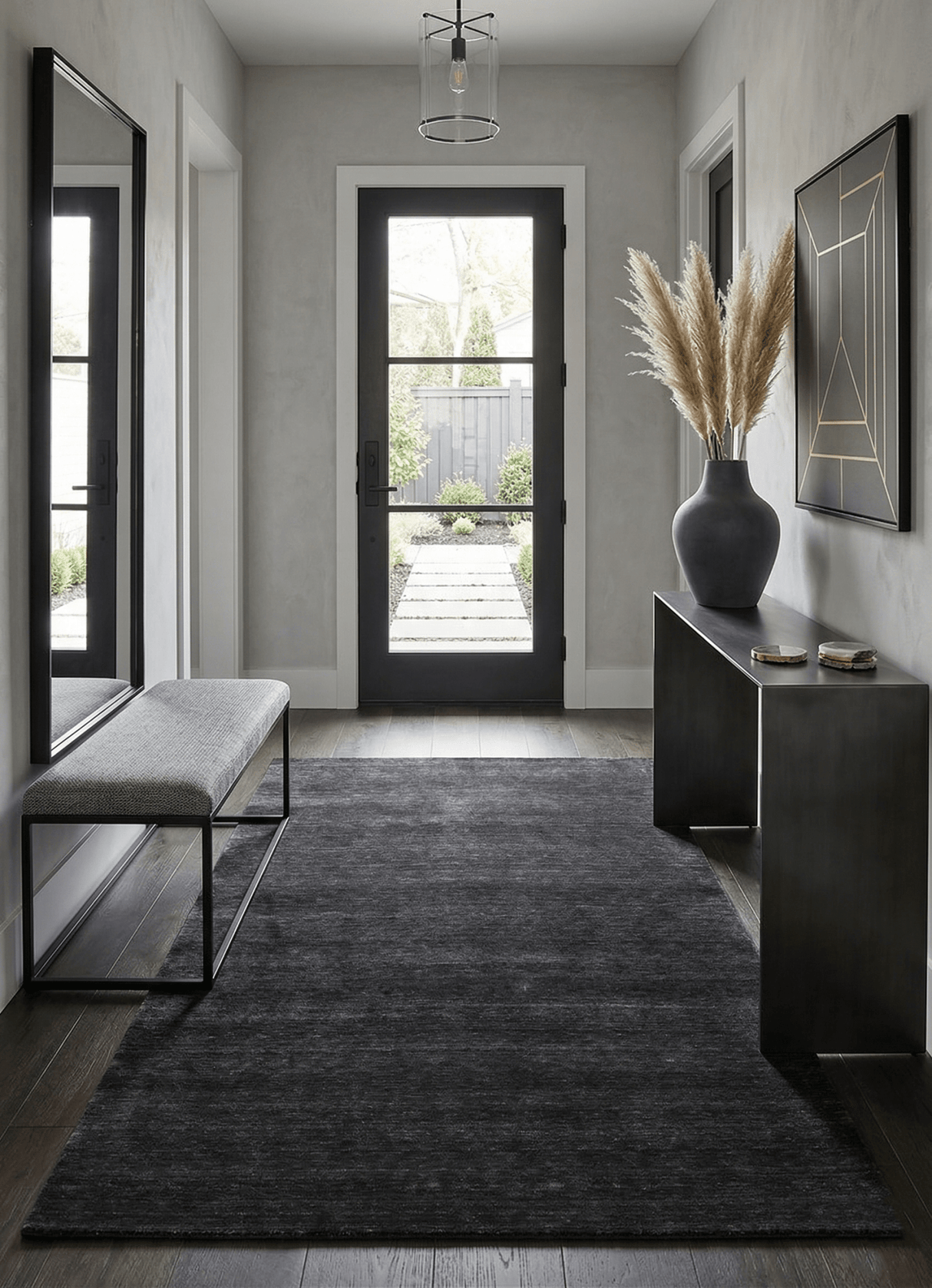 Terrain Hand Loomed Modern Charcoal Solid Design Wool Area Rug
