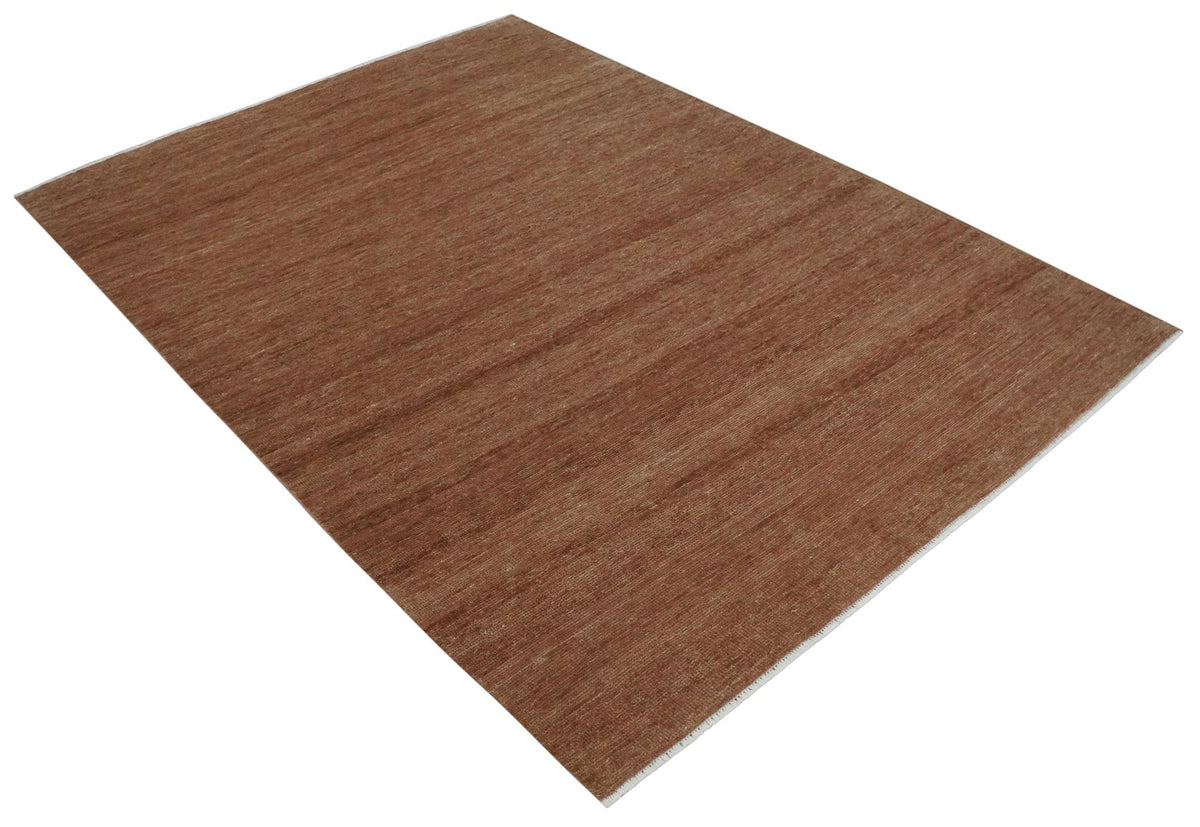 Textured Reddish Brown Hand knotted Custom Made wool Rug