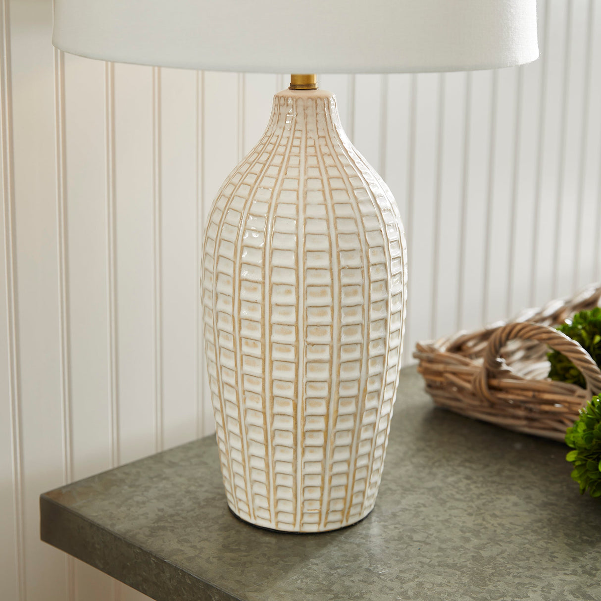 Textured Vintage Ceramic Table Lamp in White Glaze-table lamp-Parc Decor