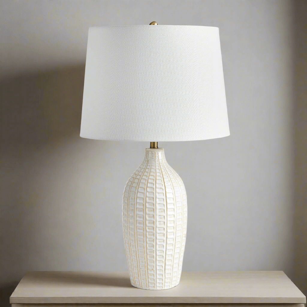Textured Vintage Ceramic Table Lamp in White Glaze-table lamp-Parc Decor