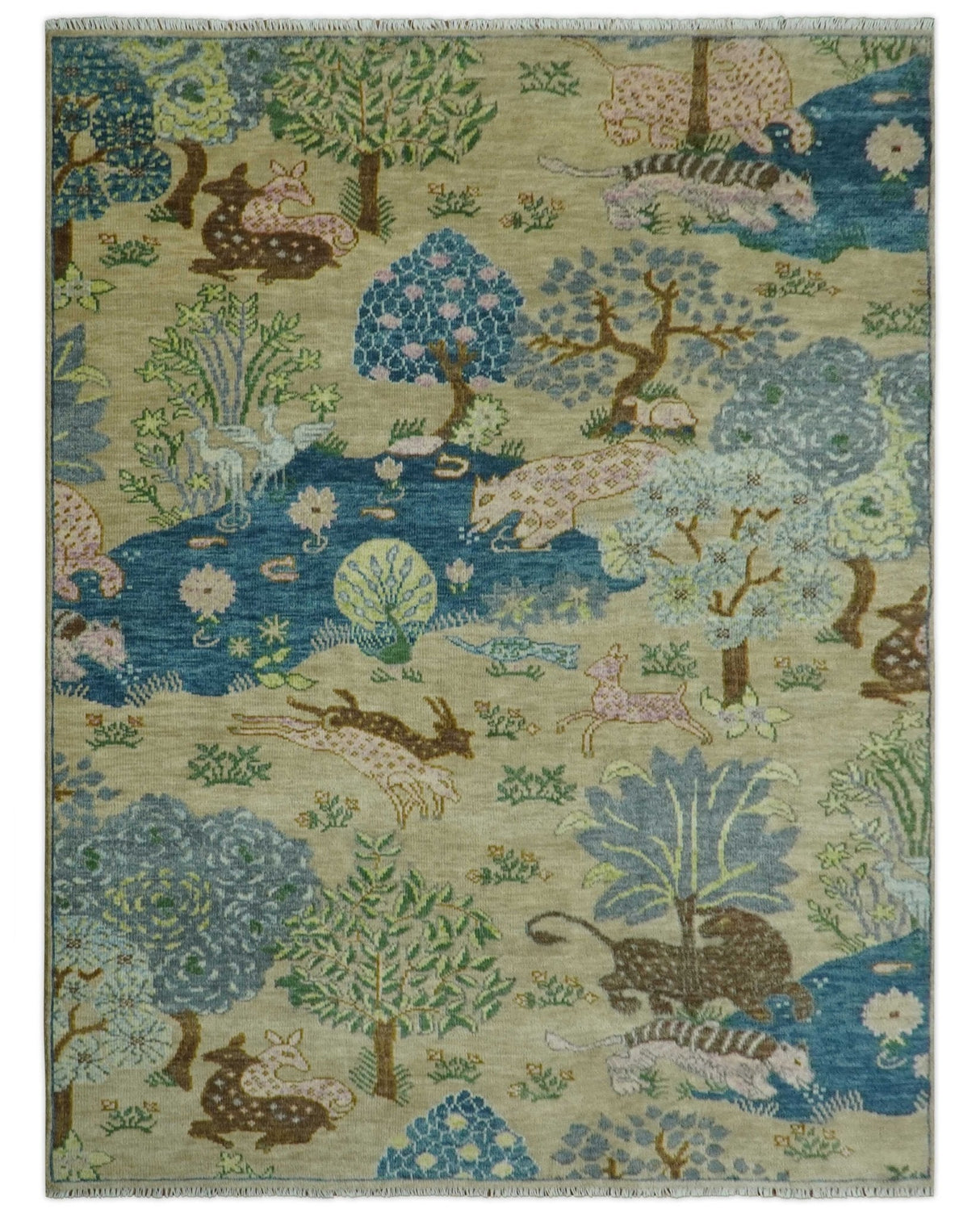 The Jungle Pond Custom Made Blue And Beige Hand Knotted Wool Area Rug