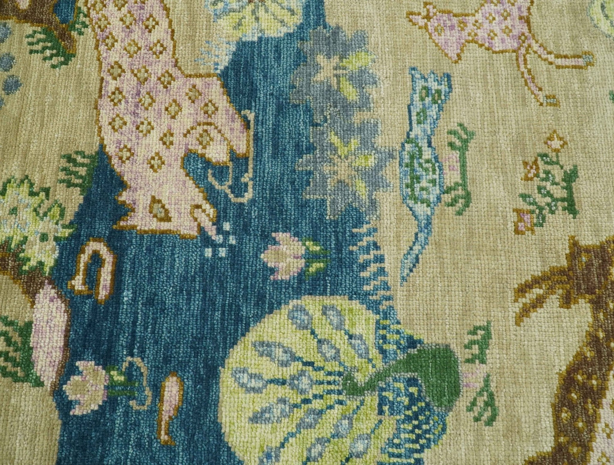 The Jungle Pond Custom Made Blue And Beige Hand Knotted Wool Area Rug