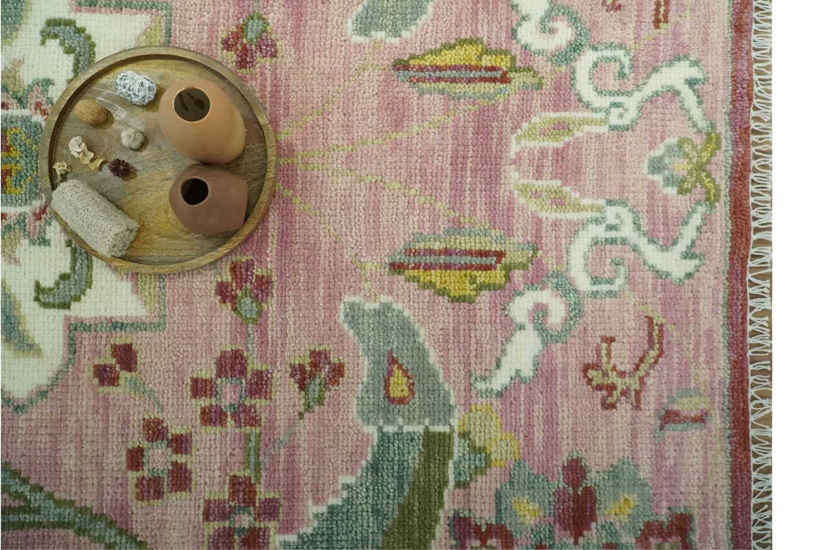 The Peacock Garden Pink and Green Peacock Bird Hand Knotted Multi size Wool Area Rug