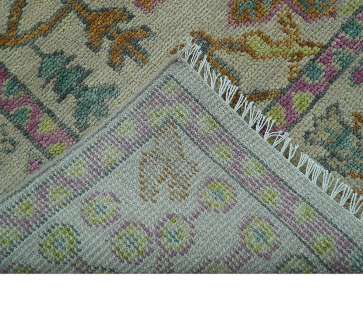 The Plants and Roots Ivory and Pink Hand Knotted Traditional Custom Made Wool Rug