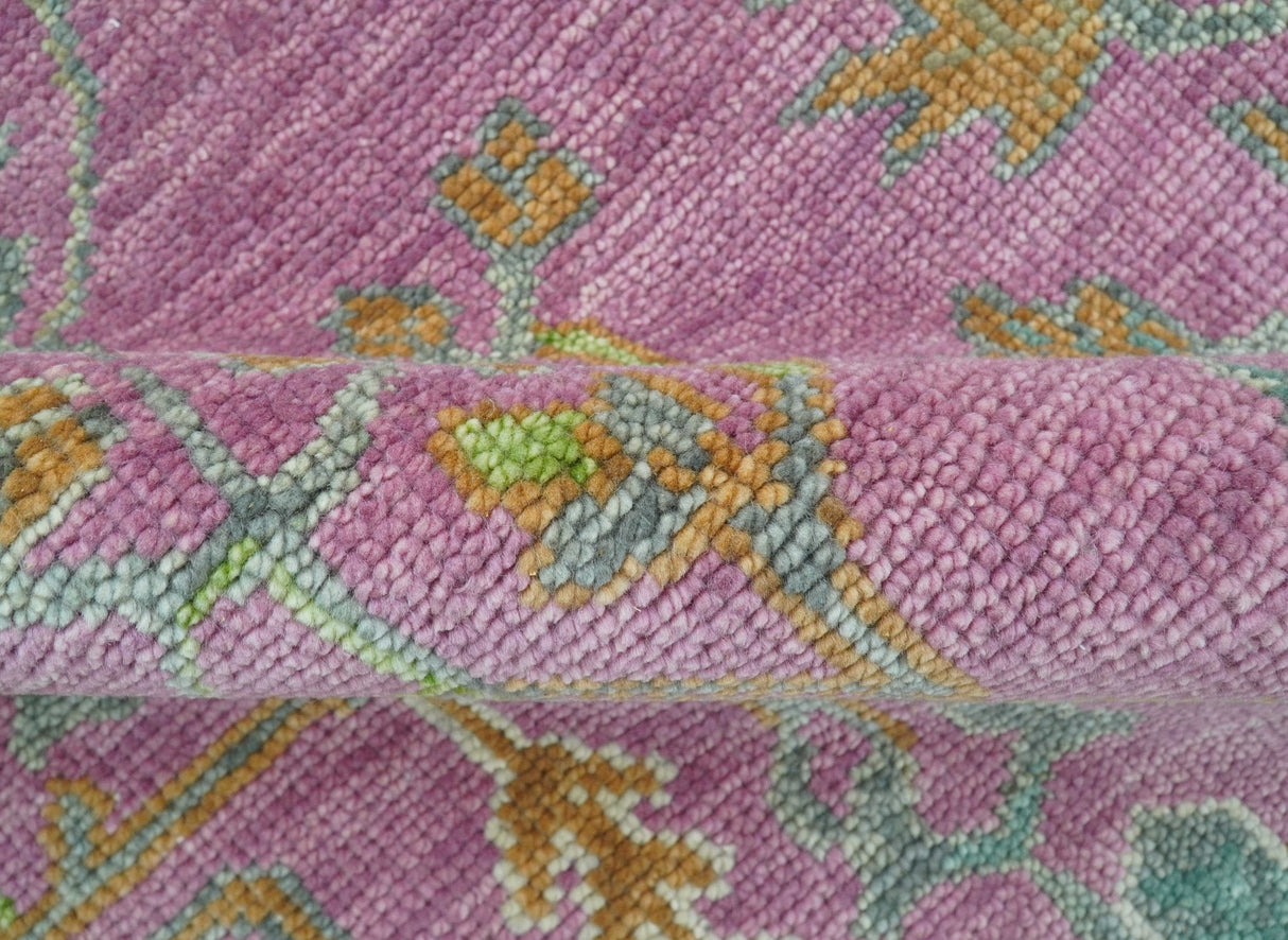The Plants and Roots Pink and Green Hand Knotted Traditional Custom Made Wool Rug