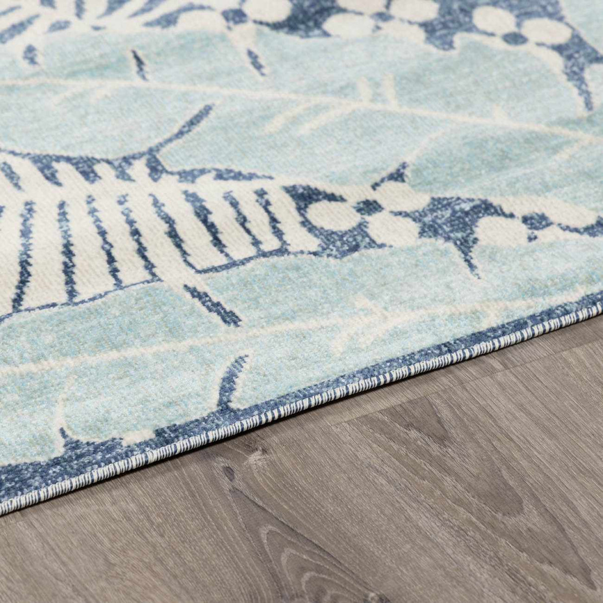 Thebarton Coastal Blue Palm Area Rug-Rugs-Parc Decor