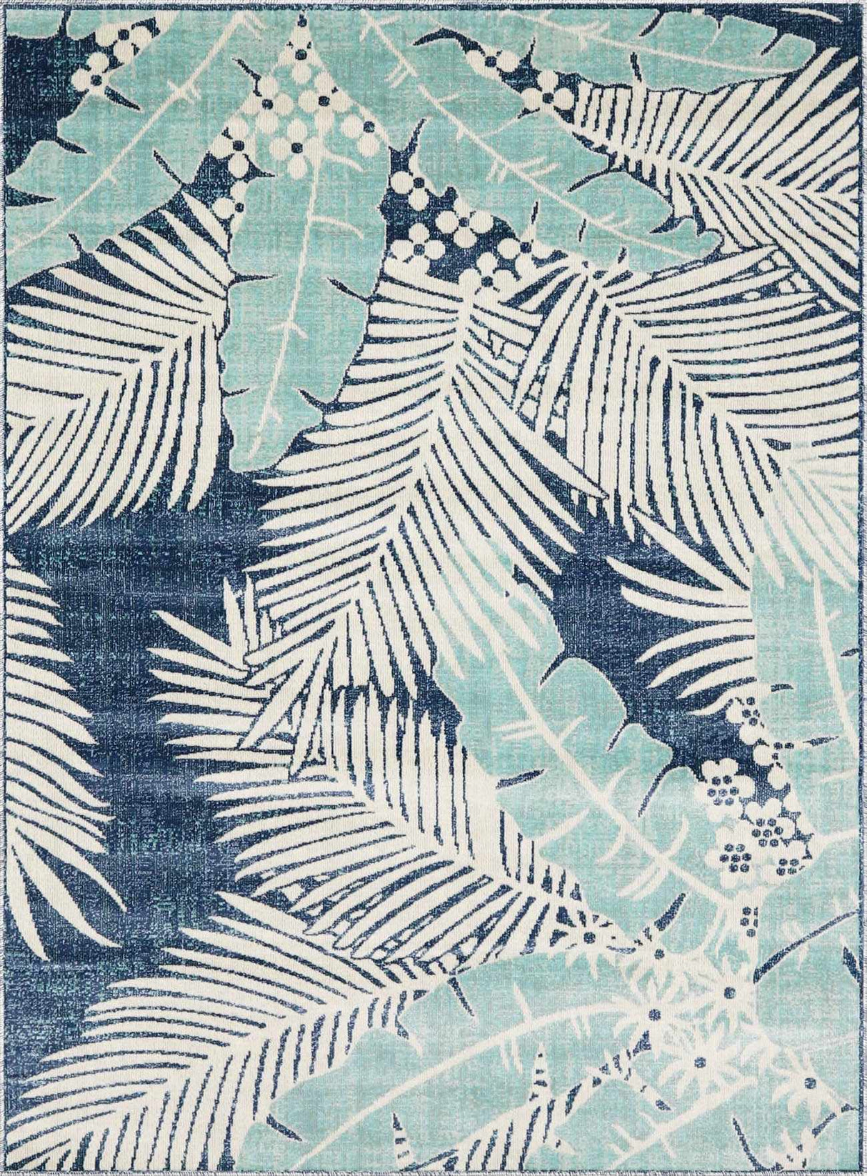 Thebarton Coastal Blue Palm Area Rug-Rugs-Parc Decor
