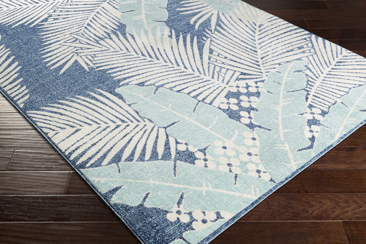 Thebarton Coastal Blue Palm Area Rug-Rugs-Parc Decor