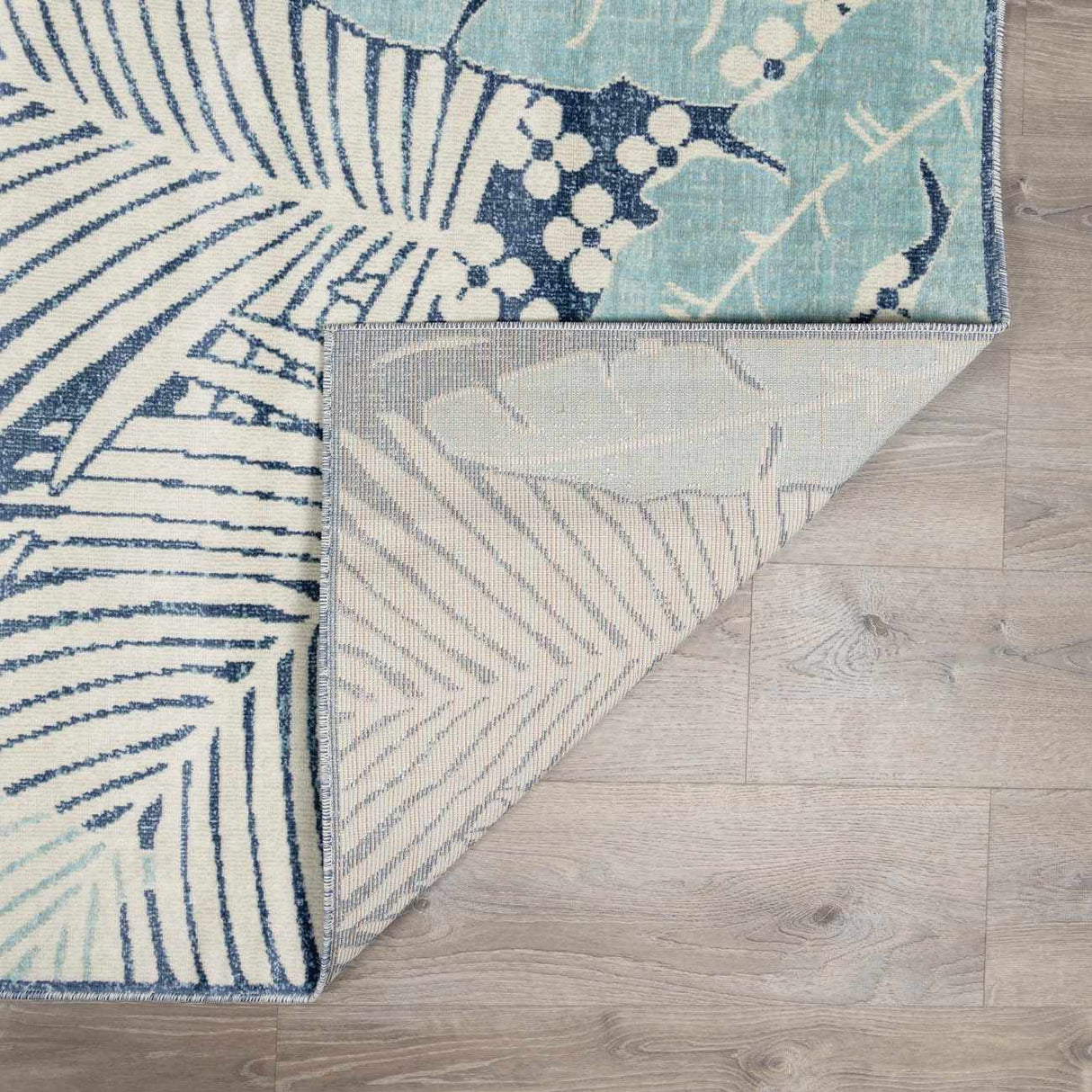 Thebarton Coastal Blue Palm Area Rug-Rugs-Parc Decor
