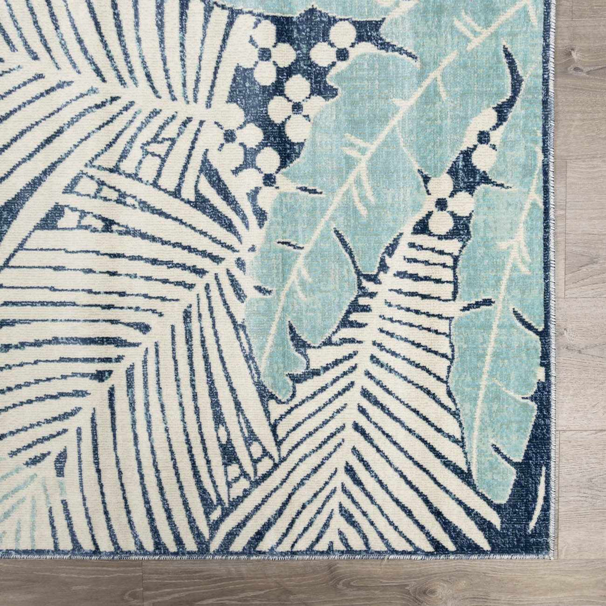 Thebarton Coastal Blue Palm Area Rug-Rugs-Parc Decor