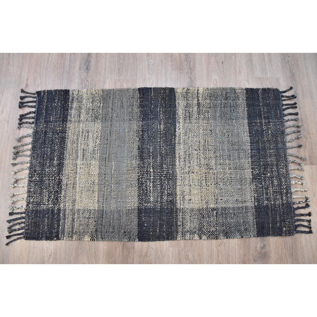 Timbergirl Braided Black Grey 100% Jute Handmade Rug