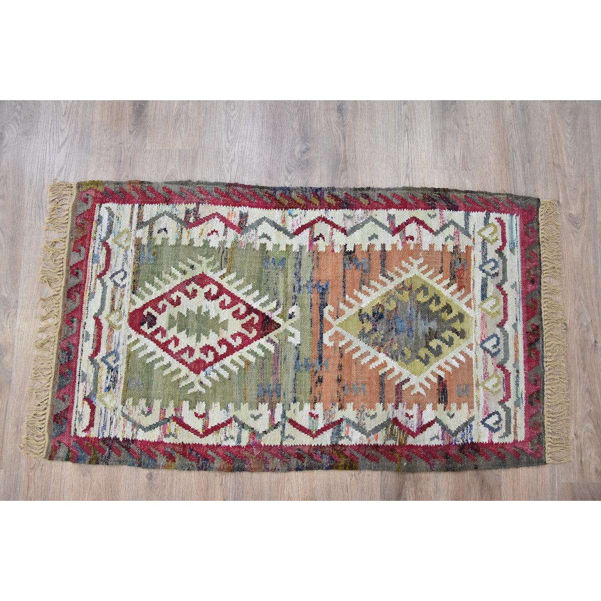 Timbergirl Kilim Sage Coral 100% Cotton Handmade Rug