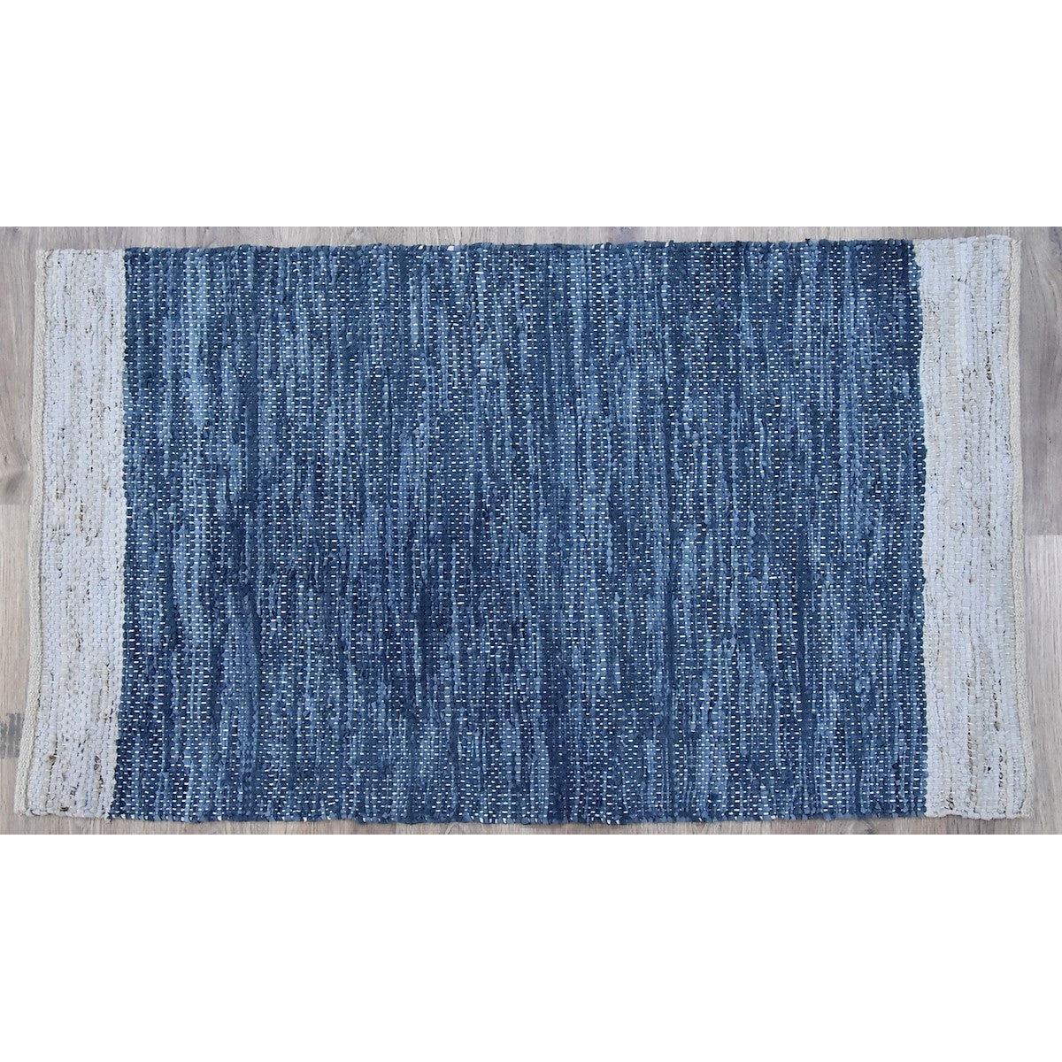 Timbergirl Navy Natural Leather and Jute Handmade Rug