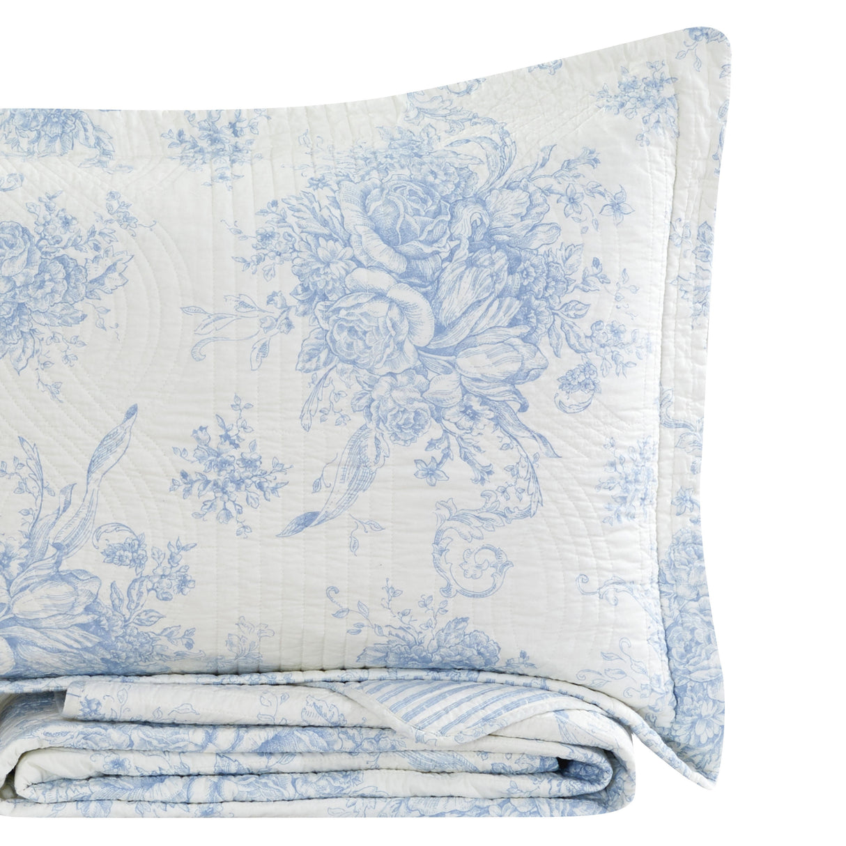Toile Reversible Cotton Quilt Set-Quilt-Parc Decor