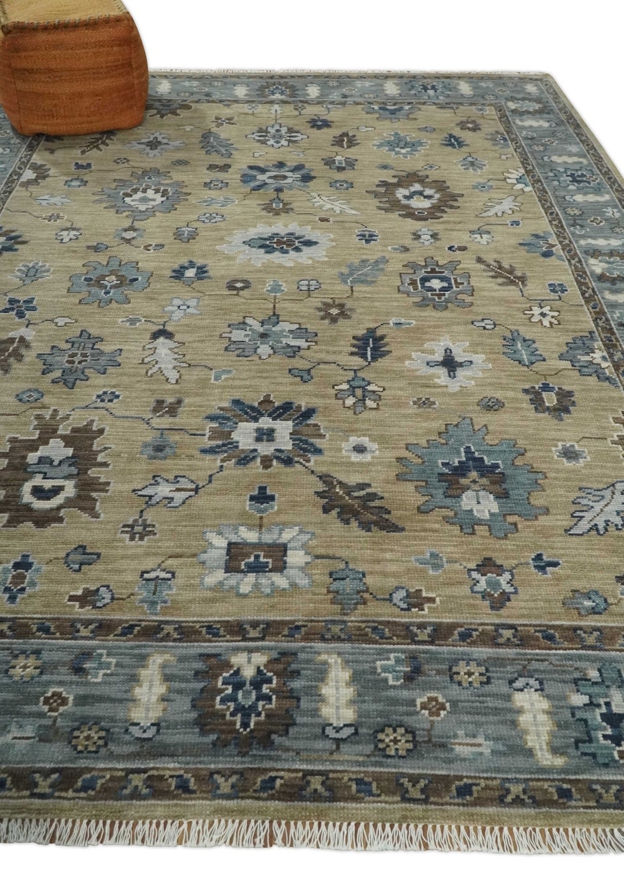 Traditional Beige and Gray Multi Size Turkish Knot Antique Style Floral Hand knotted Oushak Wool Area Rug