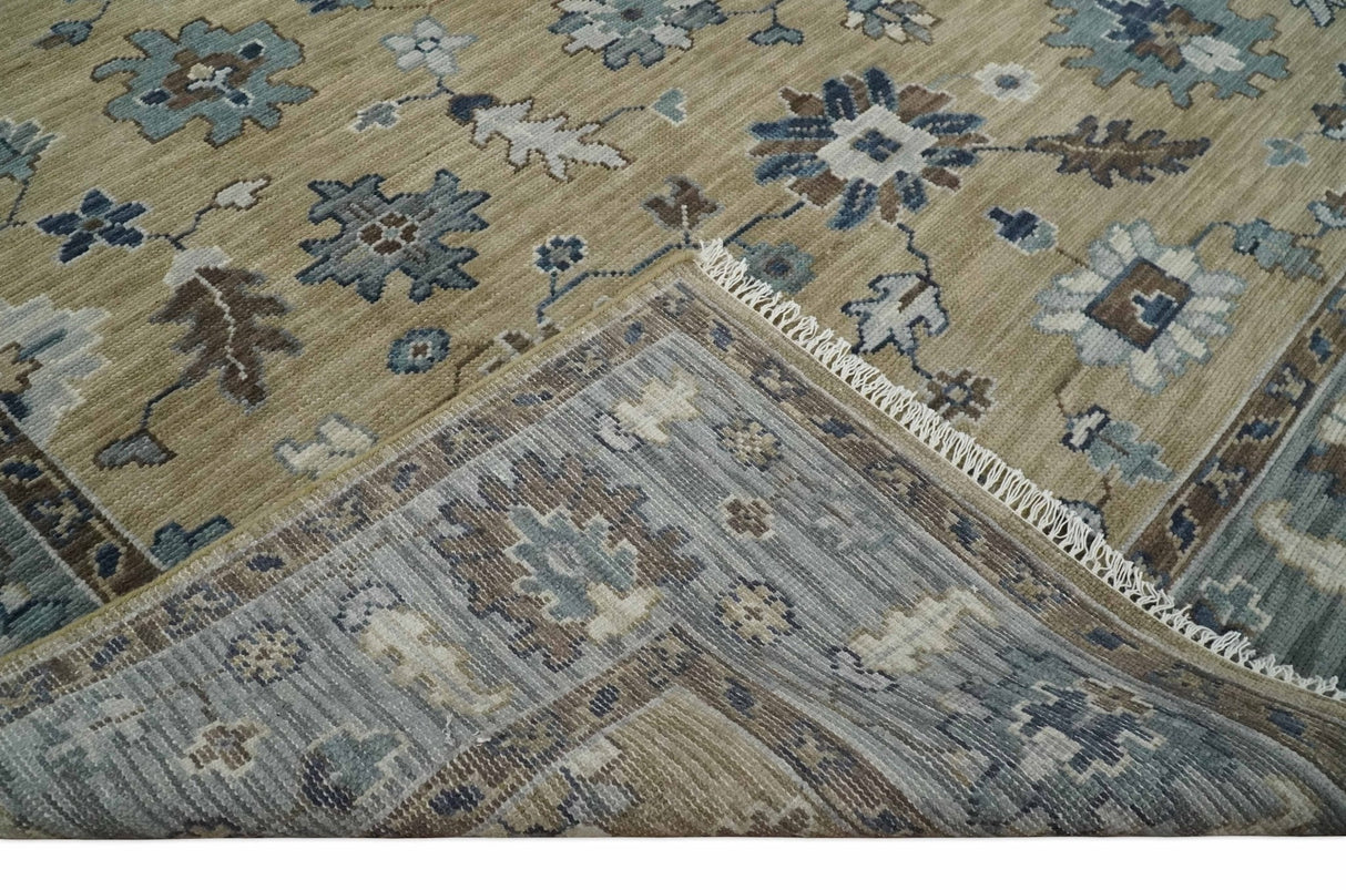 Traditional Beige and Gray Multi Size Turkish Knot Antique Style Floral Hand knotted Oushak Wool Area Rug
