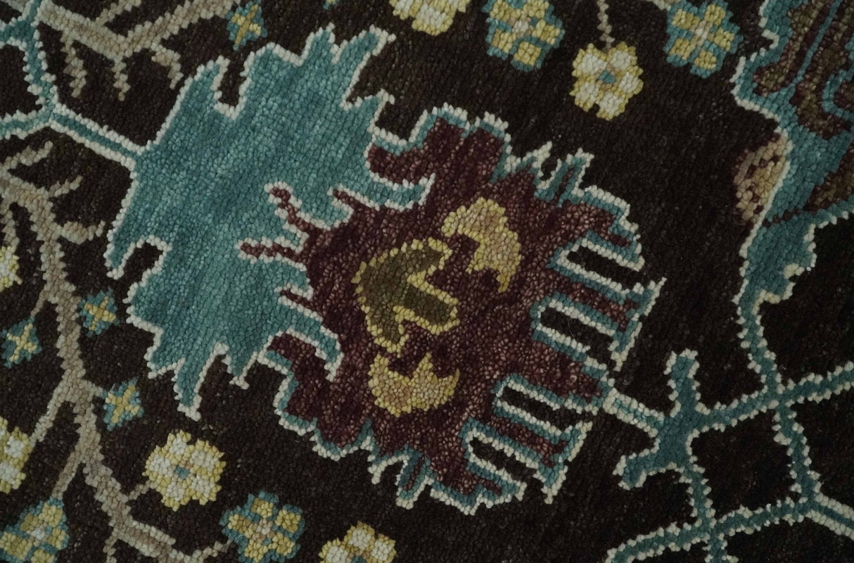 Traditional Black, Beige and Blue Antique Style Hand knotted Wool Area Rug