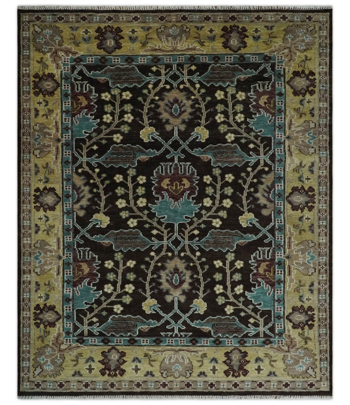Traditional Black, Beige and Blue Antique Style Hand knotted Wool Area Rug