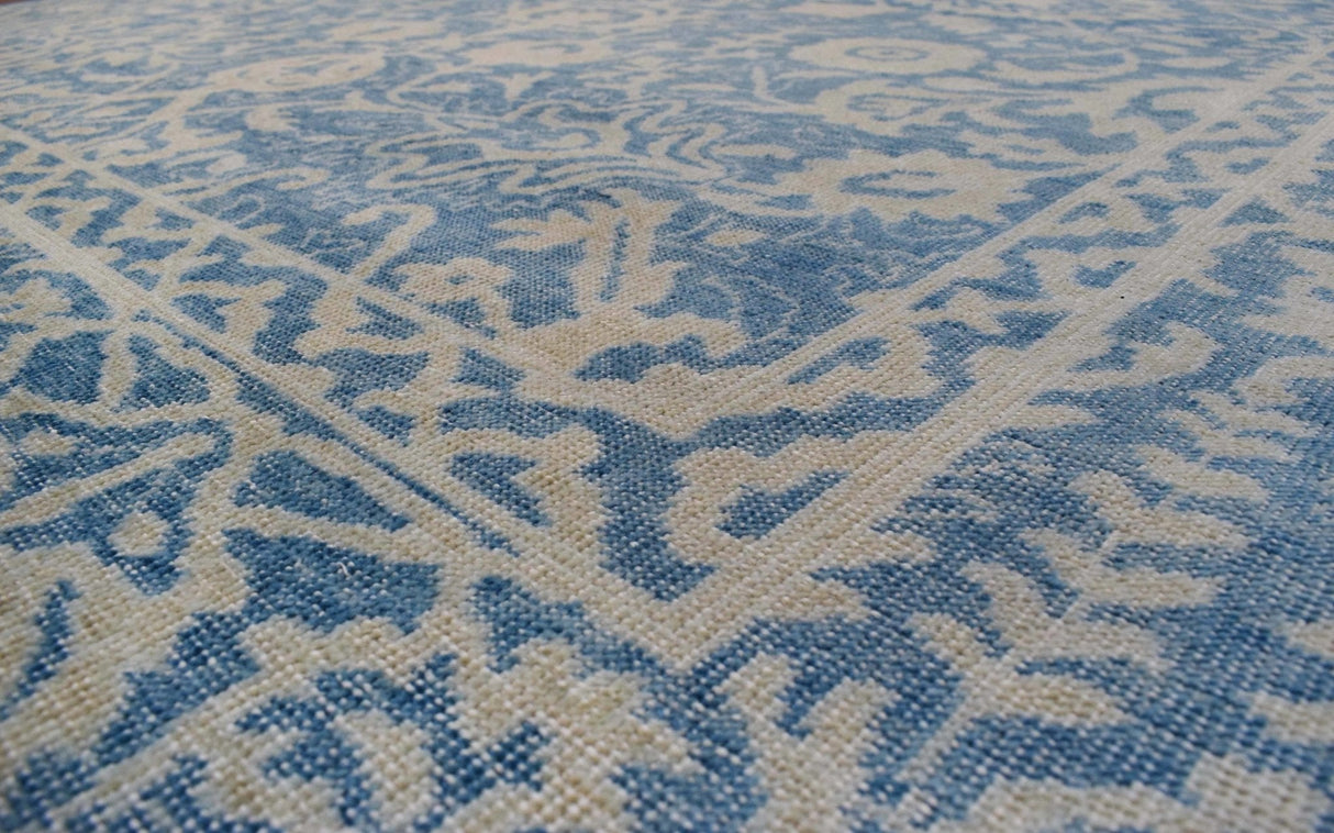 Traditional Blue and Beige Hand Knotted 8x10 Wool Area Rug