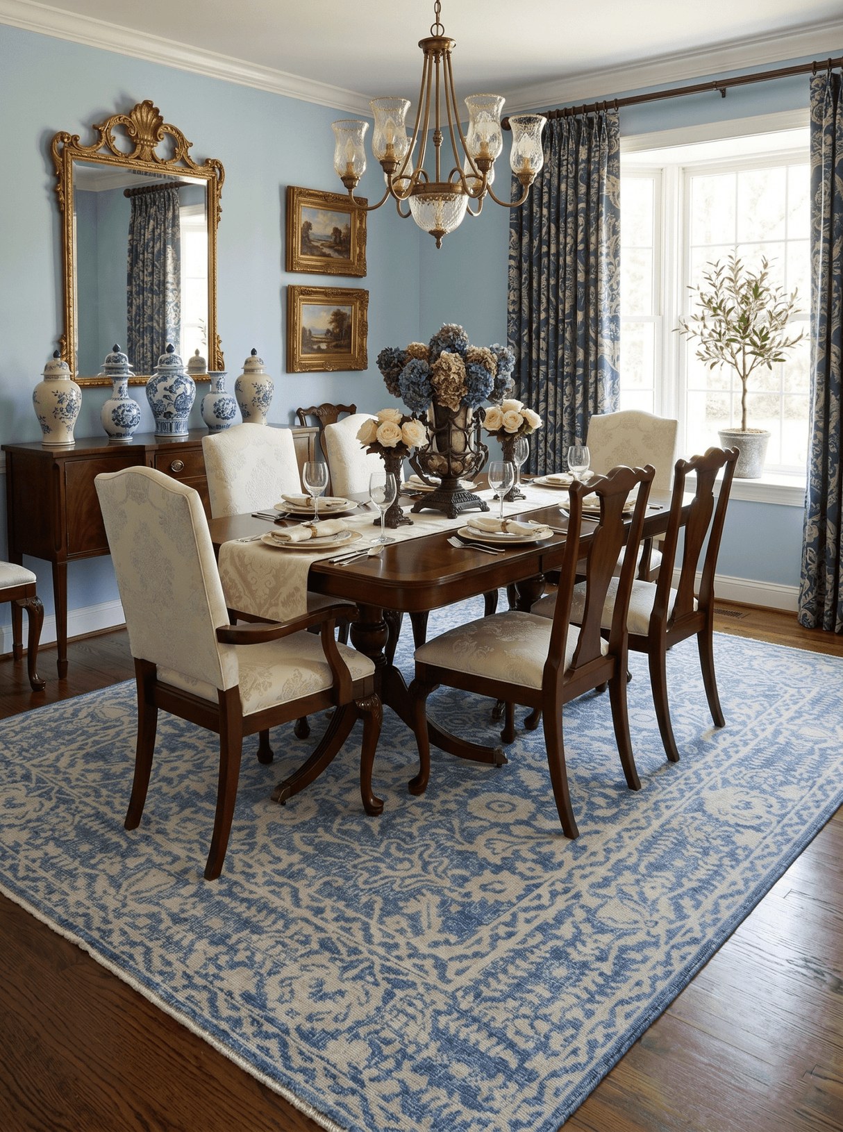 Traditional Blue and Beige Hand Knotted 8x10 Wool Area Rug