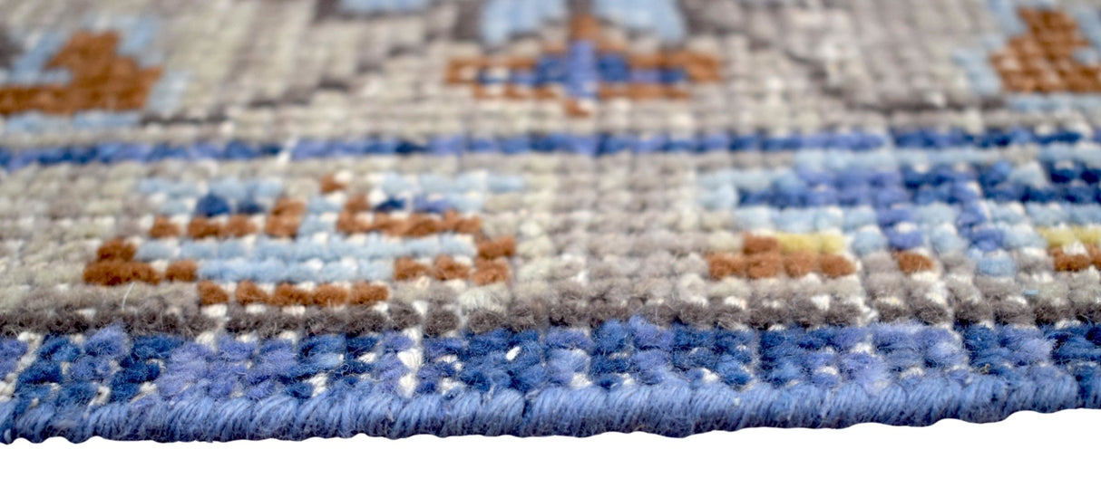Traditional Blue and Camel Hand Knotted 8x10 Wool Area Rug