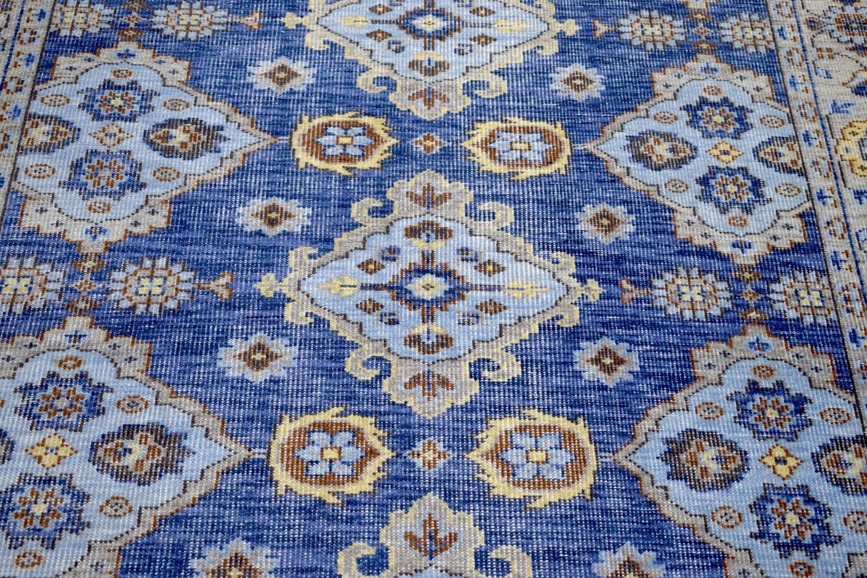 Traditional Blue and Camel Hand Knotted 8x10 Wool Area Rug