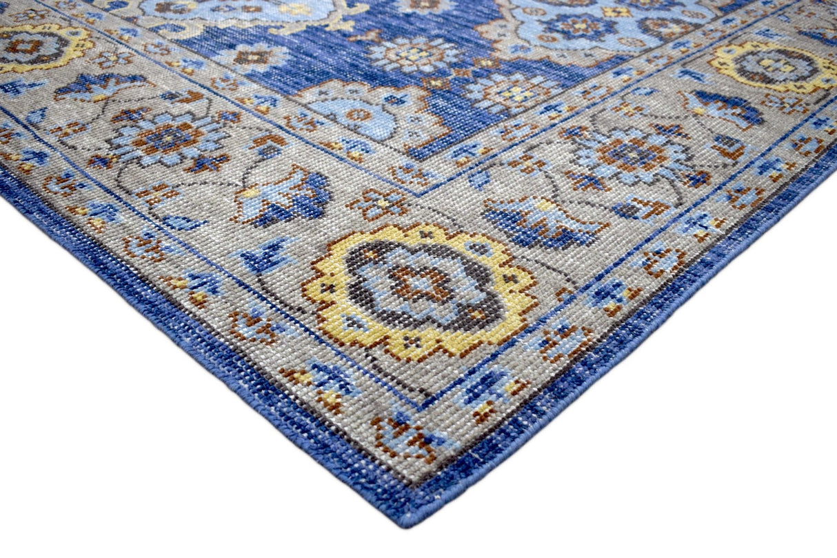 Traditional Blue and Camel Hand Knotted 8x10 Wool Area Rug