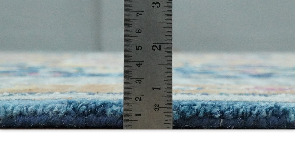 Traditional Blue and Camel Textured Loop Wool Hand Tufted Area Rug