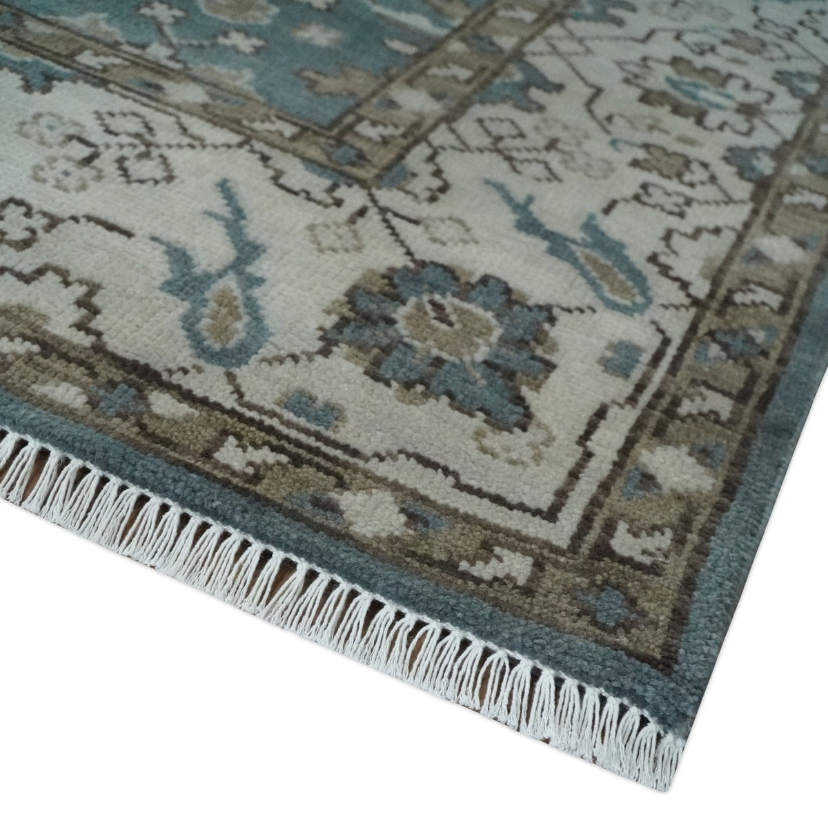 Traditional Blue, Ivory and Brown Oriental Oushak 8x10 wool Area Rug