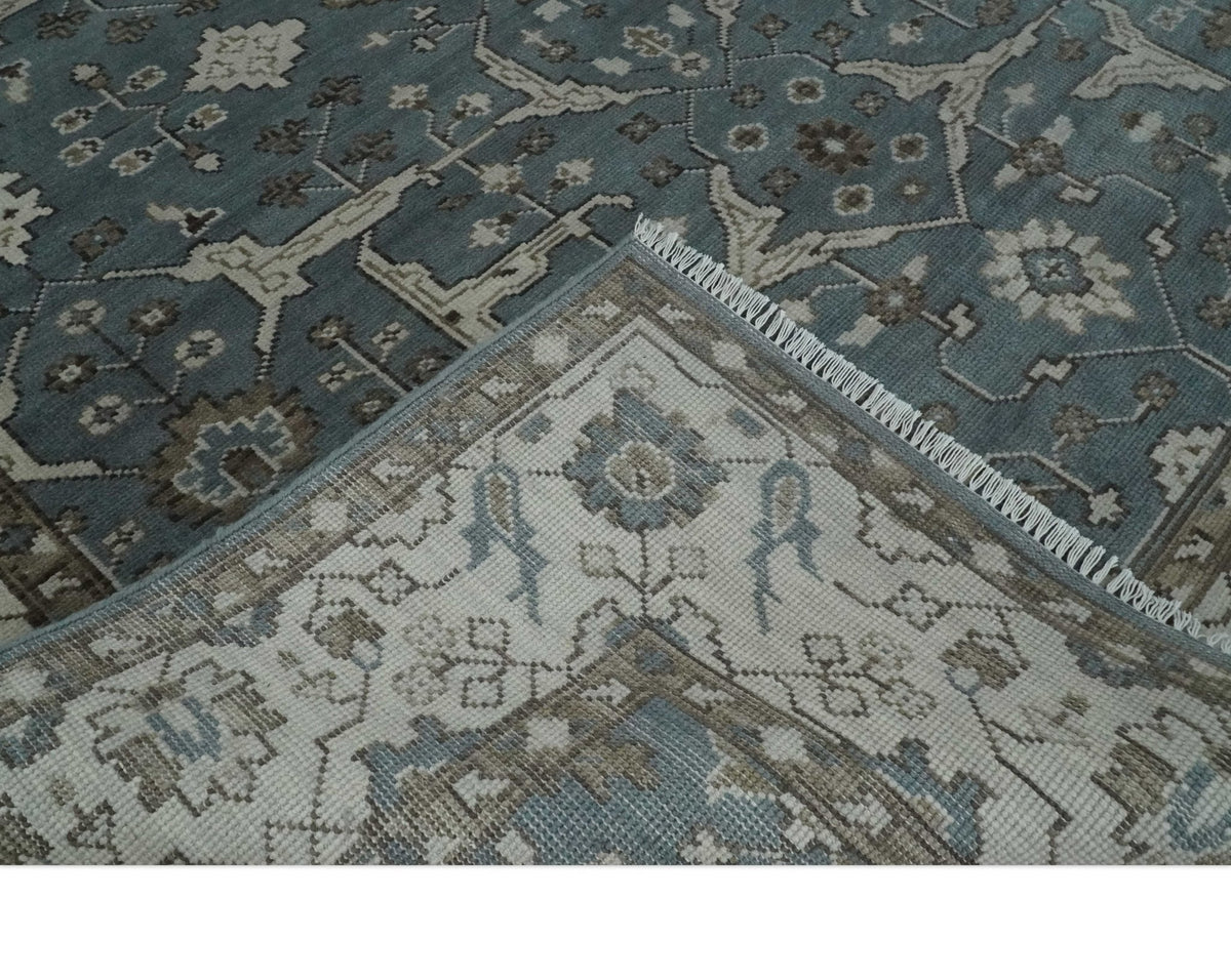 Traditional Blue, Ivory and Brown Oriental Oushak 8x10 wool Area Rug