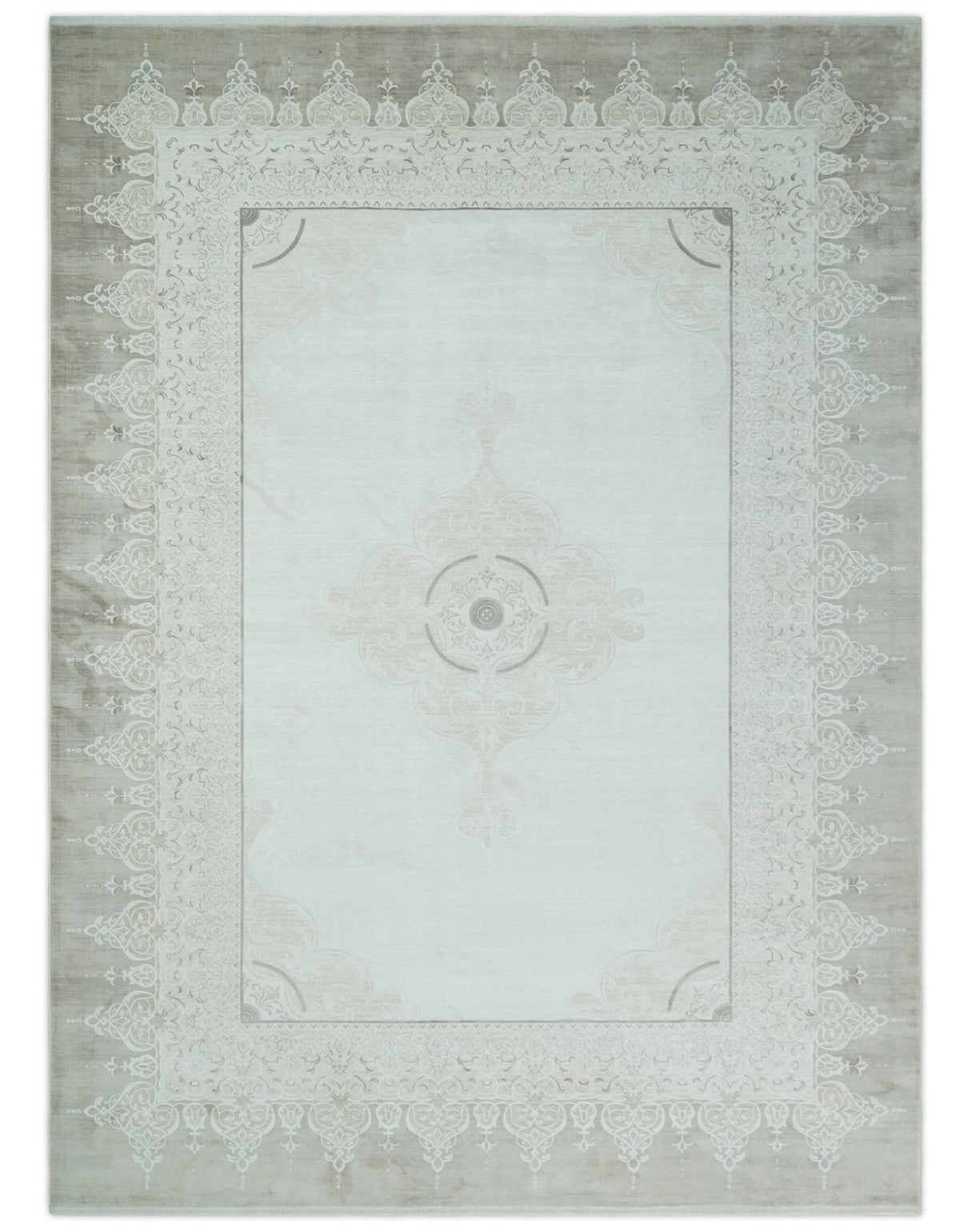 Traditional Brown and Ivory Antique Finish Art Silk Area Rug