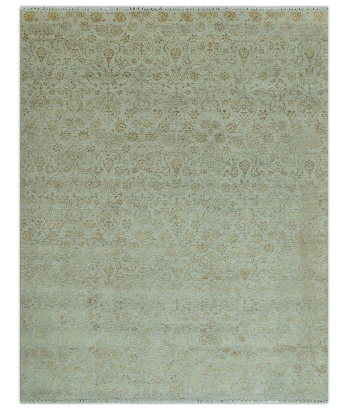 Traditional Design Ivory, Silver and Brown 7x9 Hand Knotted wool rug