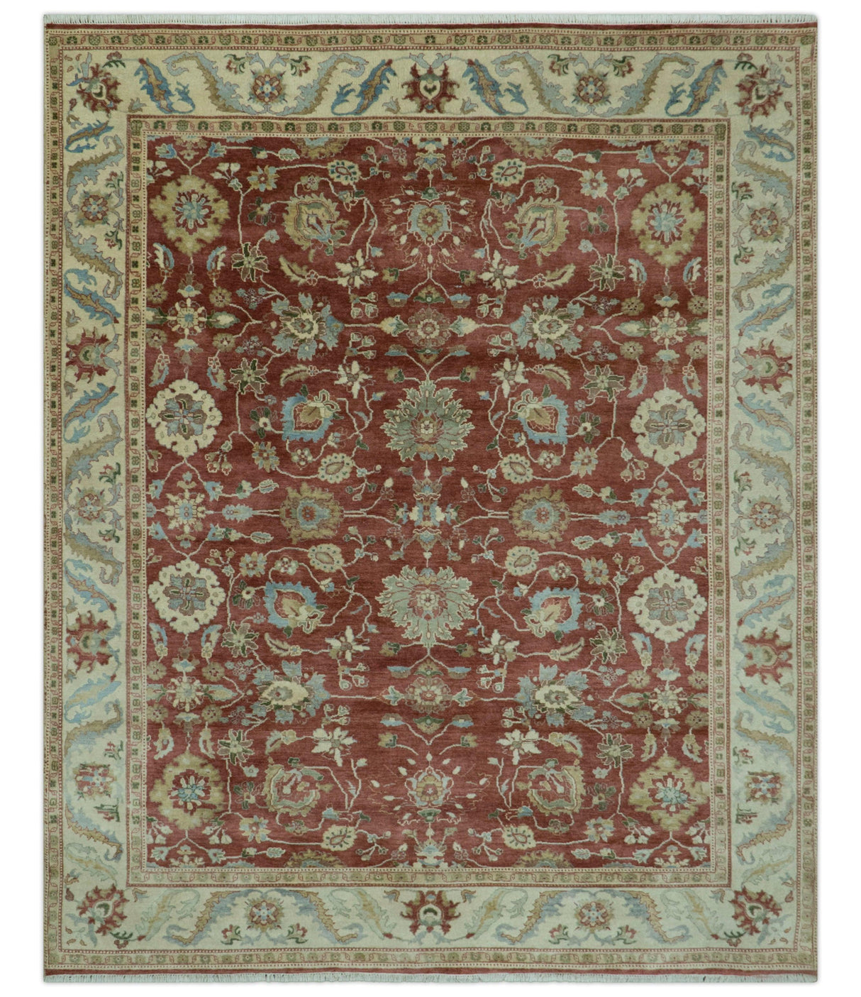 Traditional Design Red And Beige 8x10 Hand Knotted wool rug