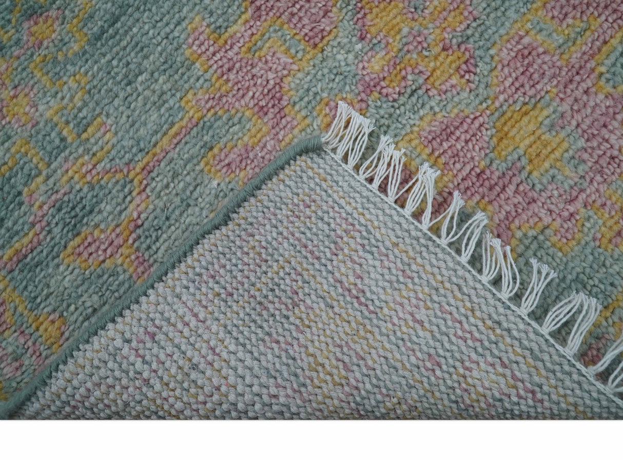 Traditional Design Teal And Pink 3x5 Hand knotted Wool Area Rug
