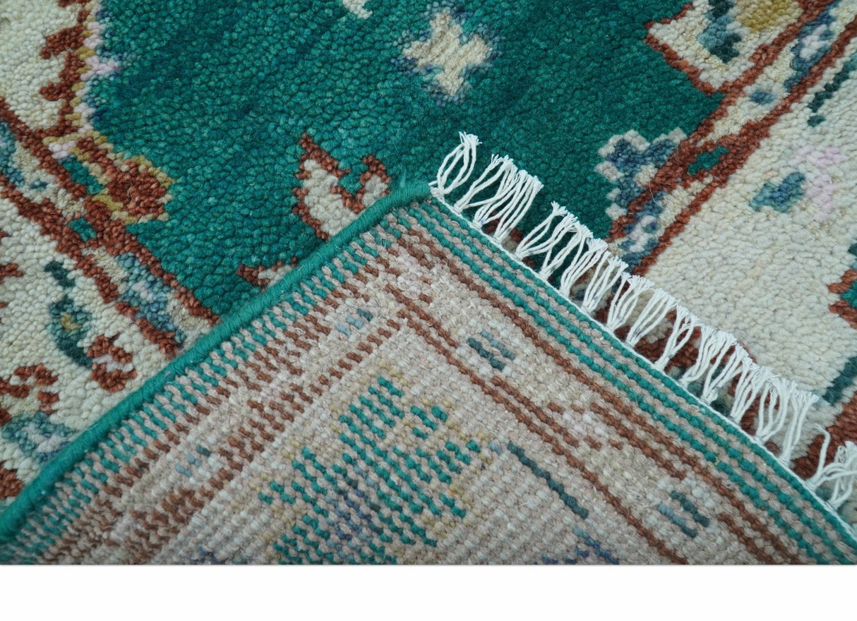 Traditional Design Teal Hand knotted 4x6 Wool Area Rug