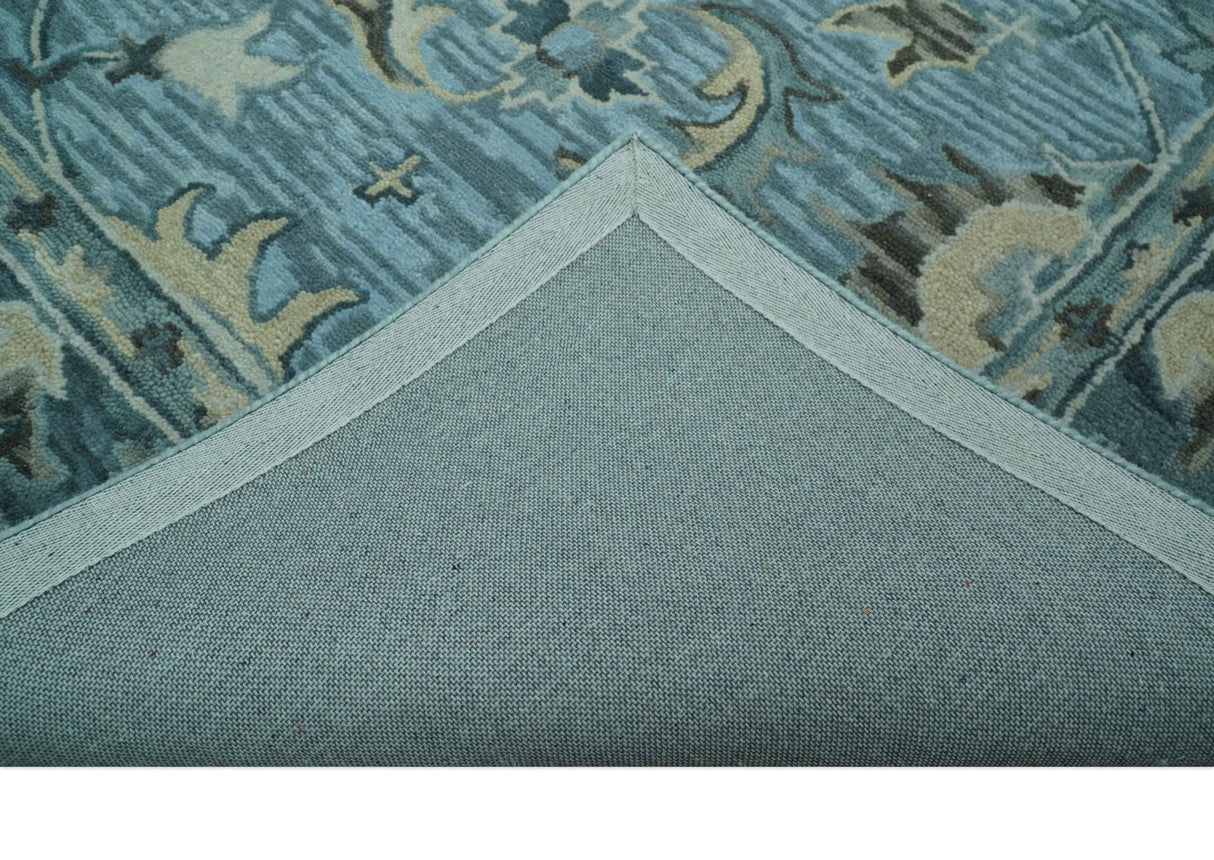 Traditional Floral Aqua, Gray and Beige Hand Tufted Multi size wool area rug