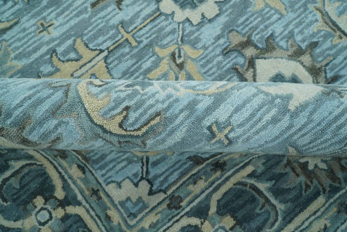 Traditional Floral Aqua, Gray and Beige Hand Tufted Multi size wool area rug
